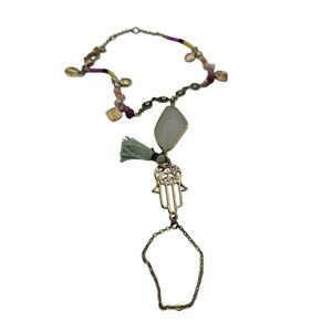 Express Gold Tassel Beaded Finger Bracelet